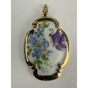 Vintage Rosler Hand Painted Porcelain Brooch Purple Butterfly Bavaria